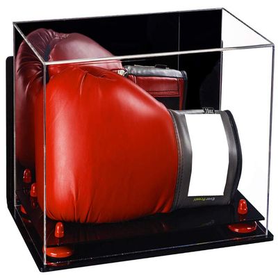Better Display Cases Acrylic Single or Double Boxing Glove Display Case with Mirror, Wall Mount and Red Risers (A011-RR)