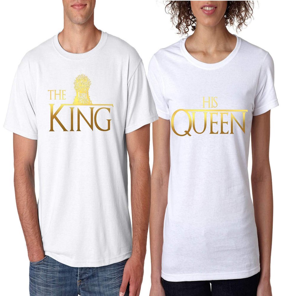 ALLNTRENDS Adult Couples T Shirt The King His Queen Fans Honeymoon Love Tops (Womens M Mens L, White)