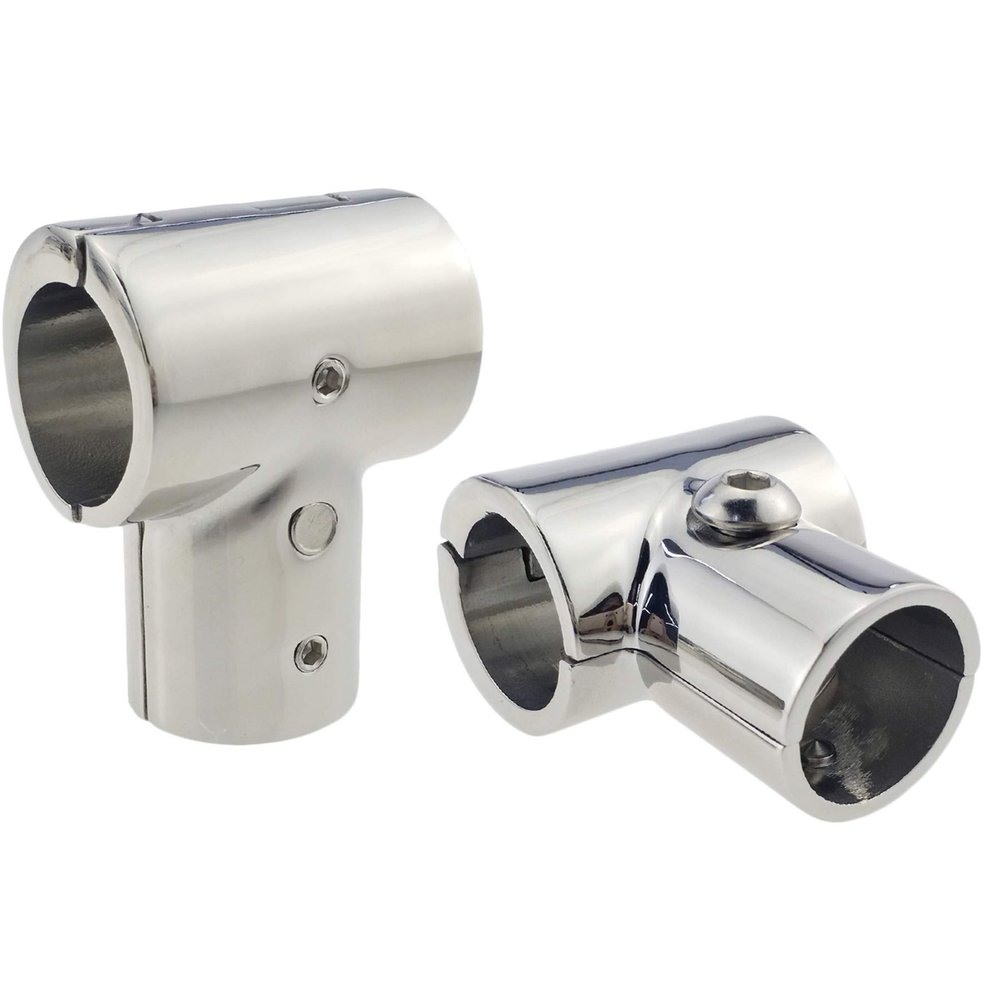 Pair Heavy Duty 316SS Boat Hand Rail Fitting- Polished 90 Degree T/Tee Hinged/Split Fitting 7/8" Tube