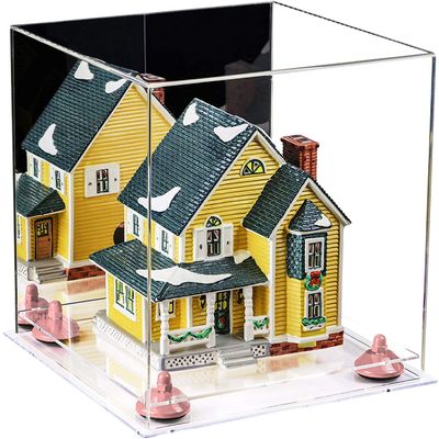 Better Display Cases Versatile Acrylic Display Case - Medium Square Box with Mirror, Pink Risers and Clear Base 11" x 11" x 11" (A001-PNR)