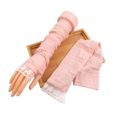 Suoirblss 2 Pairs Sunblock Arm Sleeves Fashion Lace UV Sun Protection Long Sleeve Fingerless Glove for Women's Ladies Driving Outdoor Sports (Pink)