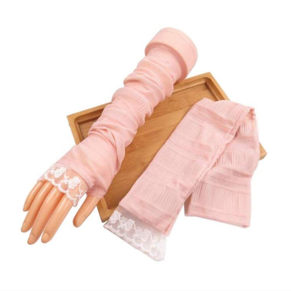 Suoirblss 2 Pairs Sunblock Arm Sleeves Fashion Lace UV Sun Protection Long Sleeve Fingerless Glove for Women's Ladies Driving Outdoor Sports (Pink)