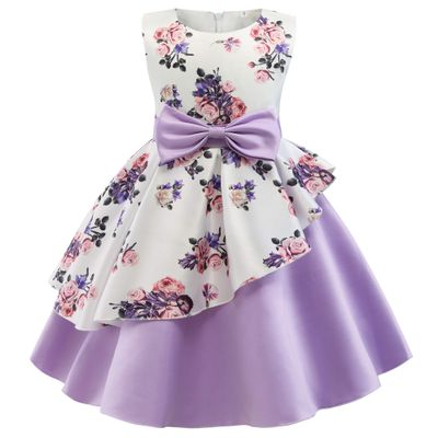 Princess Girls Floral Printting Frocks Formal Birthday Party Dresses 2018 Christmas Day Size 8T(Purple01,150)