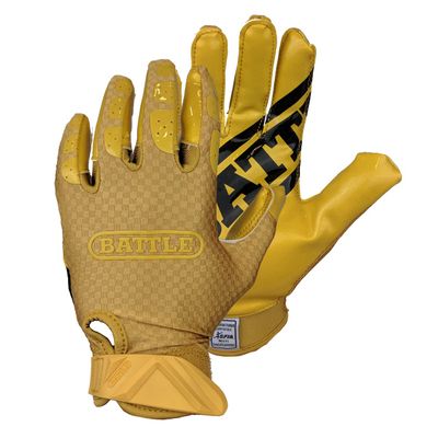 Battle Sports Triple Threat Wide Receiver Football Gloves, Ultra Stick Adult & Youth Gloves - Youth Large, Gold