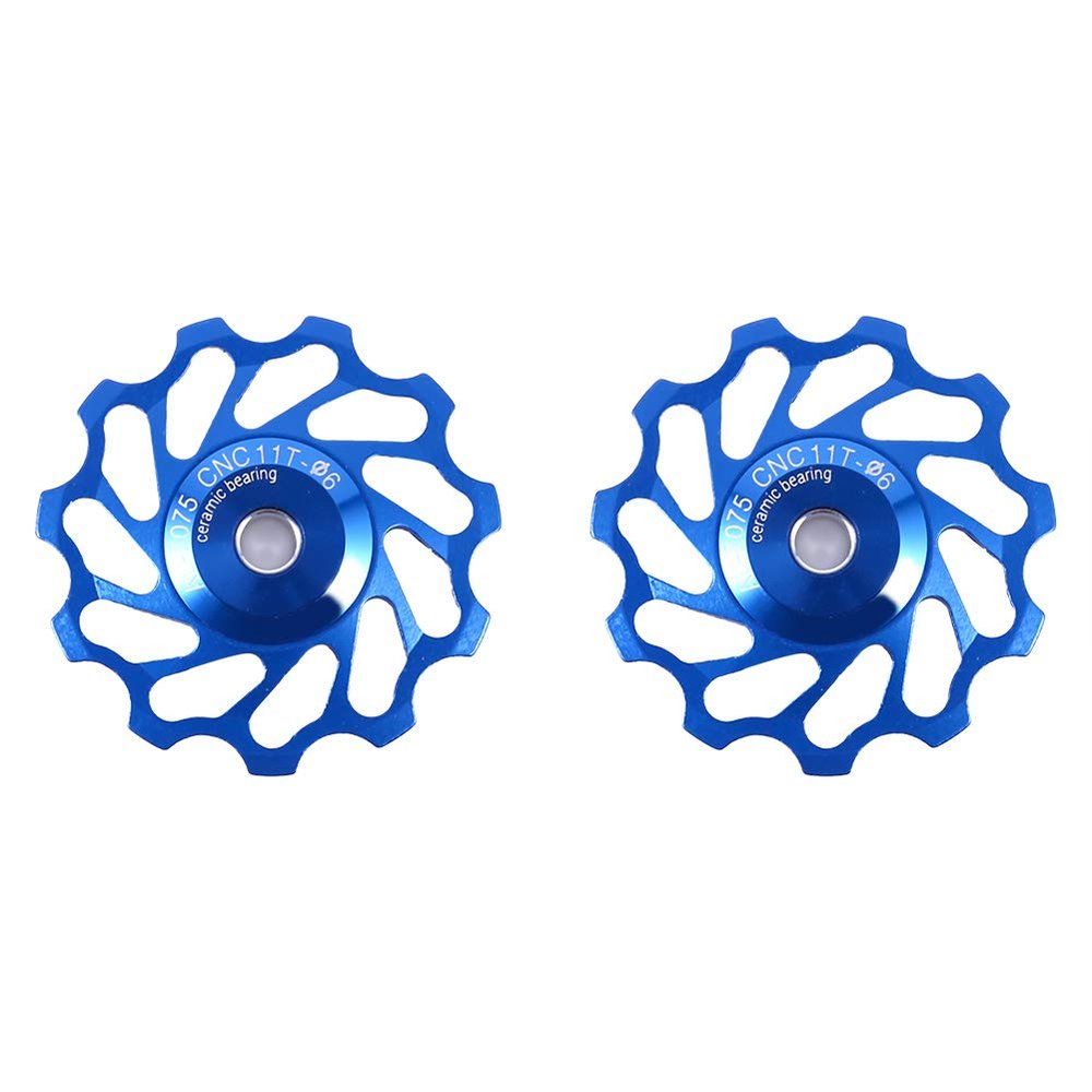 Alomejor Rear Derailleur Pulley Wheel Pulley 2pcs Ceramic Pulley Rear Derailleur Roller Part Wheels for Mountain Road Bike(11T Blue)
