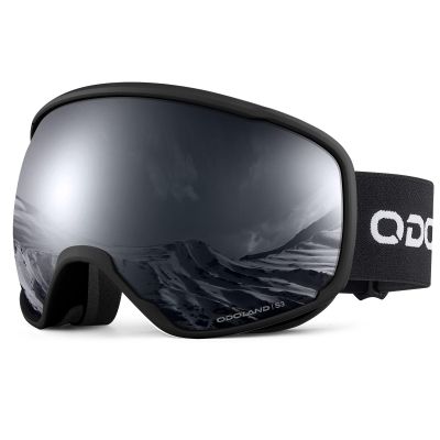 Odoland Snow Ski Goggles S2 Double Lens Anti-Fog OTG Windproof UV400 Eyewear for Men, Women and Youth-Skiing Snowboarding, Dull Black Frame Black Lens vlt 14%