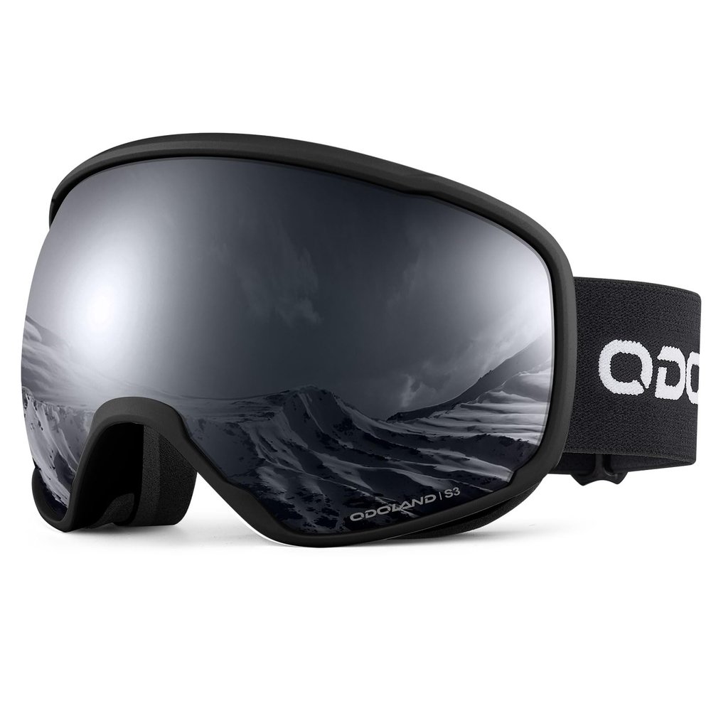 Odoland Snow Ski Goggles S2 Double Lens Anti-Fog OTG Windproof UV400 Eyewear for Men, Women and Youth-Skiing Snowboarding, Dull Black Frame Black Lens vlt 14%