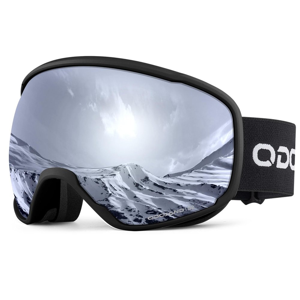 Odoland Snow Ski Goggles S2 Double Lens Anti-Fog OTG Windproof UV400 Eyewear for Men, Women and Youth-Skiing Snowboarding, Black Frame Sliver Lens vlt 14%