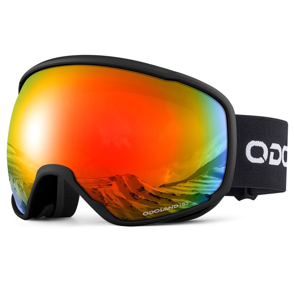 Odoland Snow Ski Goggles S2 Double Lens Anti-Fog OTG Windproof UV400 Eyewear for Men, Women and Youth-Skiing Snowboarding, Black Frame Red Lens vlt 17%