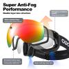 Odoland Snow Ski Goggles S2 Double Lens Anti-Fog OTG Windproof UV400 Eyewear for Men, Women and Youth-Skiing Snowboarding, Black Frame Red Lens vlt 17% view 4