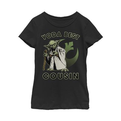 Star Wars Girl's Yoda Best Cousin T-Shirt Black, Large
