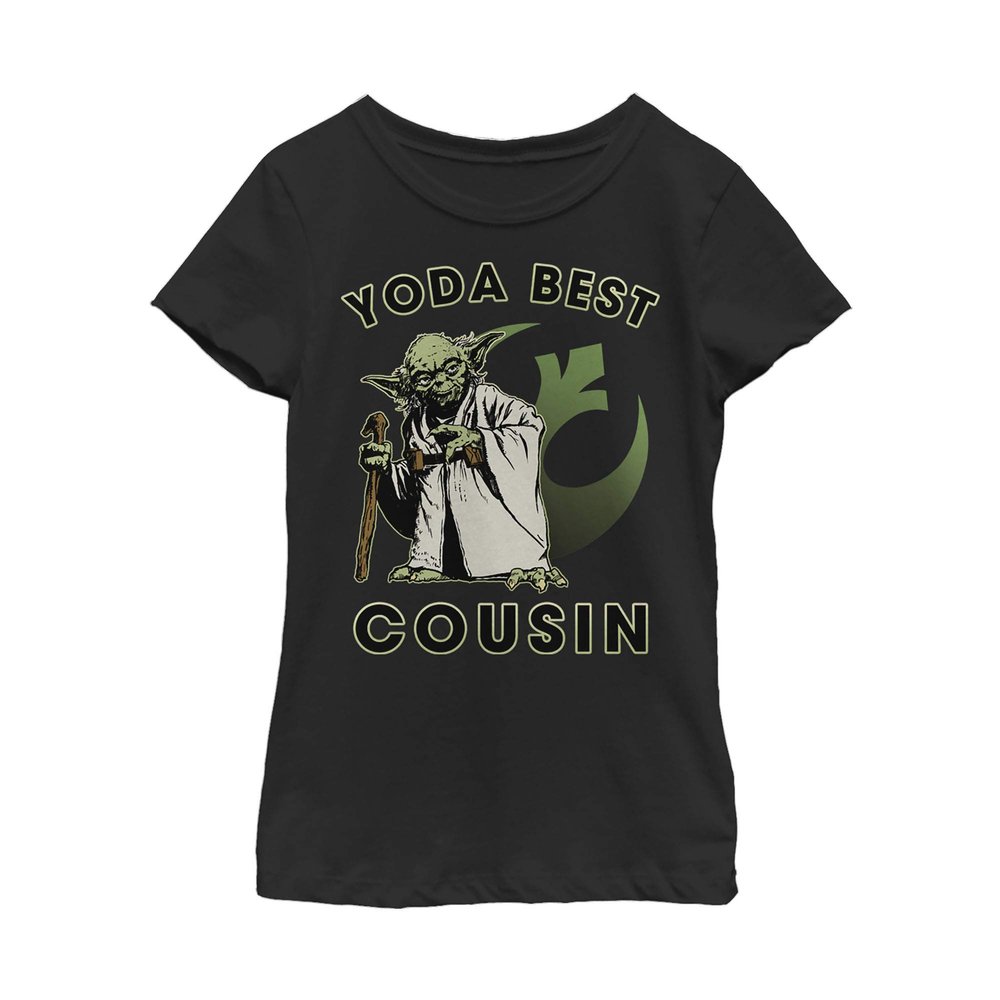 Star Wars Girl's Yoda Best Cousin T-Shirt Black, Large