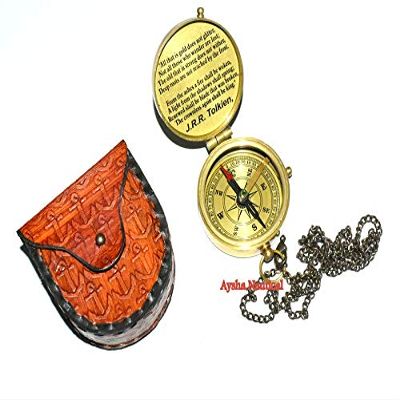 Aysha Nautical Solid Brass Compass J. R. R. Tolkien Quote with Leather Case.