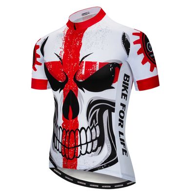 MTB Cycling Jersey Mens Short Sleeve Bike Zip Mountain Road Clothes Bicycle Top Shirts Breathable Summer Pro Team Sports Racing Cycle for Men Quick Dry Skull Red White XL