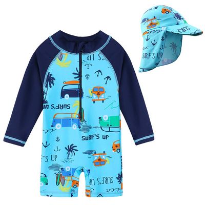 HUAANIUE Baby/Toddler Boy One-Piece Swimsuit UPF 50+ Long Sleeve Swimwear