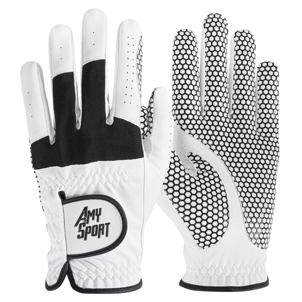 Amy Sport Upgraded Grip Golf Gloves Men Value 2 Pack for Left Right Handed Golfers, Anti Slip All Weather Comfortable Glove with Soft Breathable Fit Sizes S M ML L XL (White-2 Pack, Large, Left)