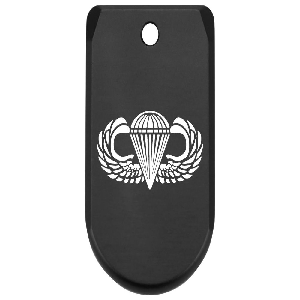 NDZ Performance Magazine Base Plate Finger Extension for Sig P365 & P365 SAS 9MM  Laser Engraved Aluminum, EDC Upgrade, USA Made, Black  Airborne Jump Wings