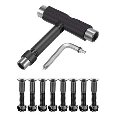 C&Xanadu Skateboard Hardware 8PCS Bolts Set and All-in-One Skate Tools Portable Skateboard T Accessory with Tool L-Type Phillips Head Wrench Screwdriver, Black