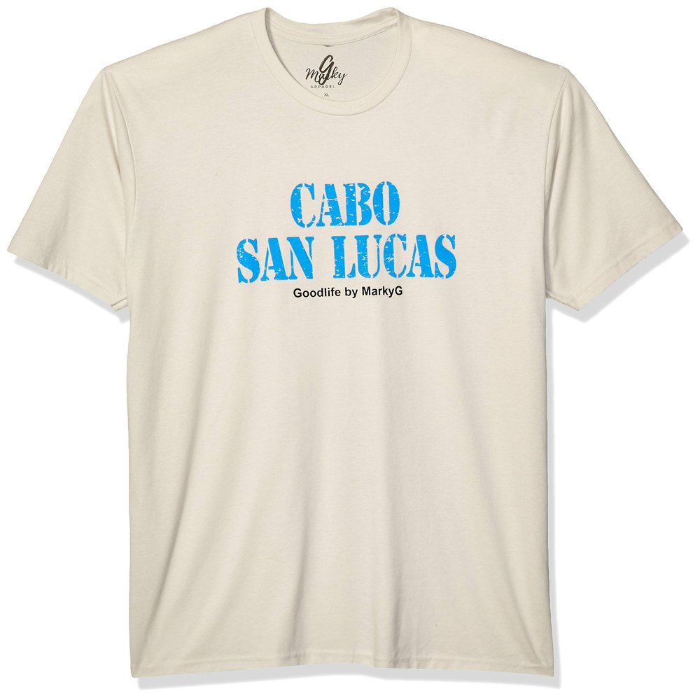 Marky G Apparel Men's Graphic Premium Fitted Suided V-Neck, Cabo San Lucas/Sand, Medium