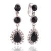 HAPPYAN High-grade Rhinestone Crystal Long Clip on Earrings No Pierced for Women Party Wedding Ear Clip (Silver-Black)