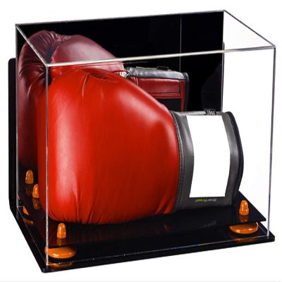 Better Display Cases Acrylic Single or Double Boxing Glove Display Case with Mirror, Wall Mount and Orange Risers (A011-OR)
