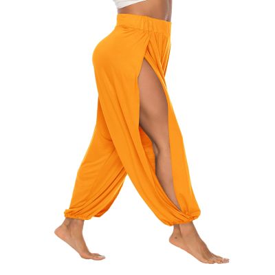 AvaCostume High Slit Harem Pants Women Hippie Harem Pants Trousers Orange XXL