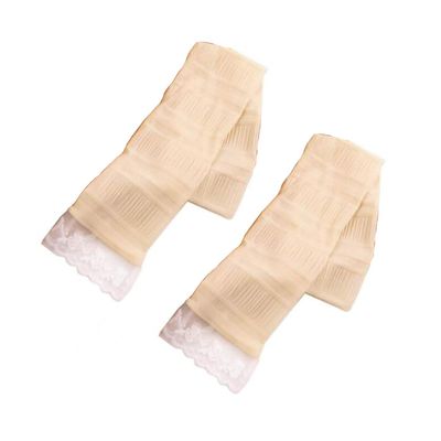 Suoirblss 2 Pairs Sunblock Arm Sleeves Fashion Lace UV Sun Protection Long Sleeve Fingerless Glove for Women's Ladies Driving Outdoor Sports (Beige)