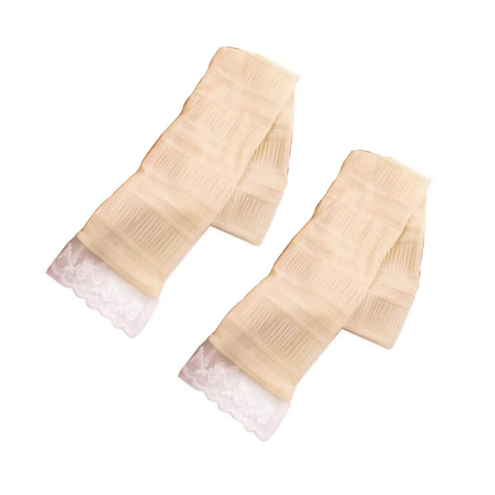 Suoirblss 2 Pairs Sunblock Arm Sleeves Fashion Lace UV Sun Protection Long Sleeve Fingerless Glove for Women's Ladies Driving Outdoor Sports (Beige)
