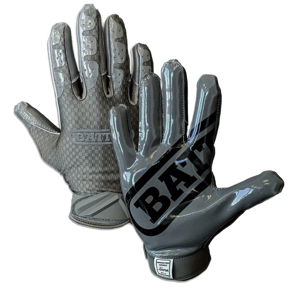 Battle Sports Triple Threat Wide Receiver Football Gloves, Ultra Stick Adult & Youth Gloves - Adult Large, Charcoal