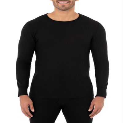 Fruit of the Loom Men's Classic Midweight Waffle Thermal Underwear Crew Top (1 & 2 Packs), Black, X-Large