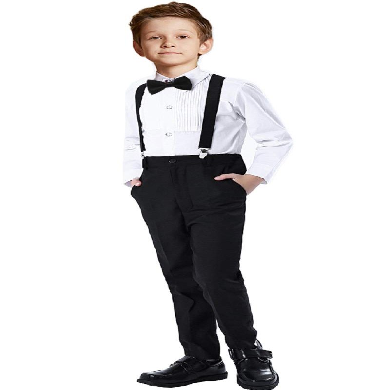 Suits for Boys 4 Piece Slim Fit Outfits Sets Black Kids Formal Dresswear Clothing with Suspender Size 2T