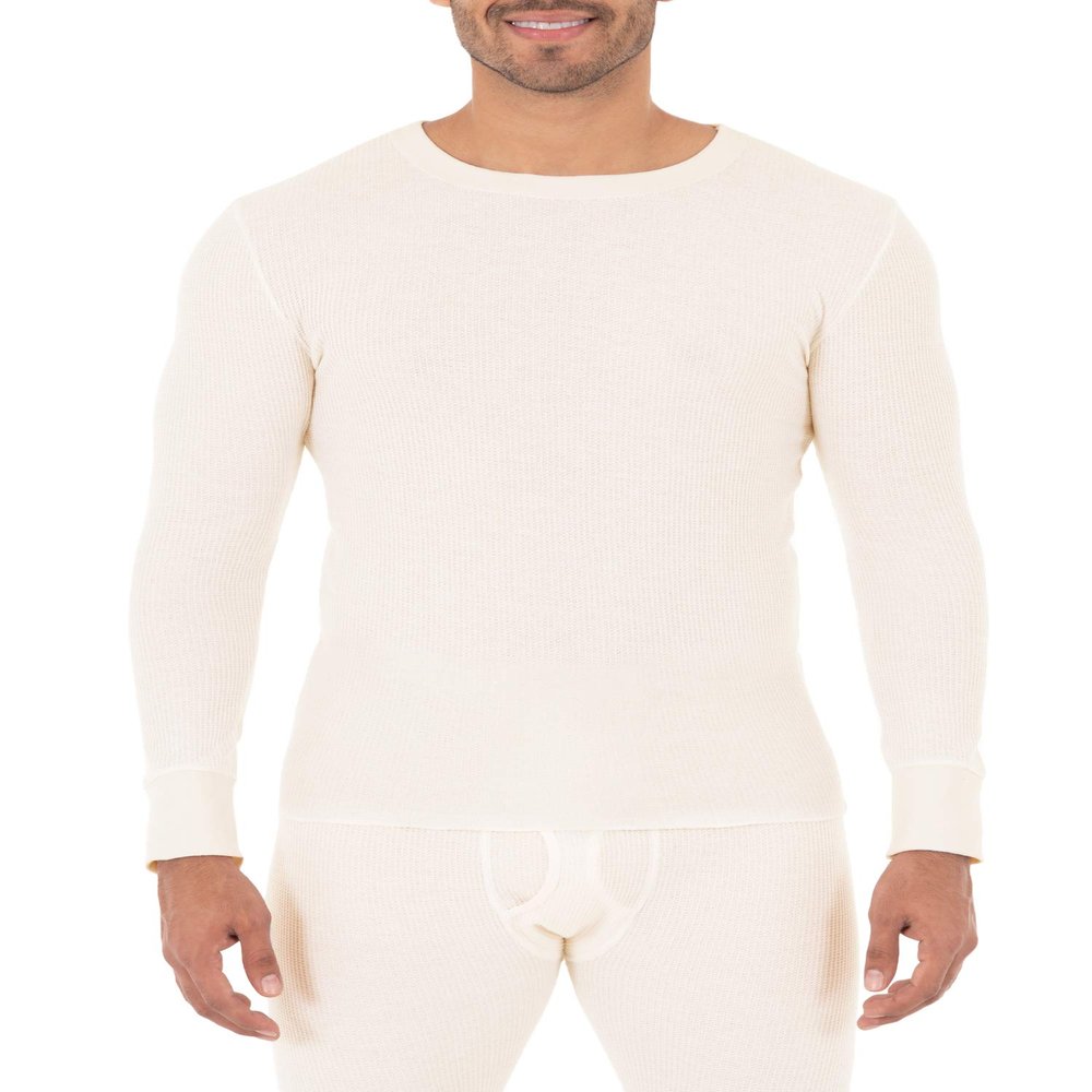 Fruit of the Loom Men's Classic Midweight Waffle Thermal Underwear Crew Top (1 & 2 Packs), Sandstone, XX-Large