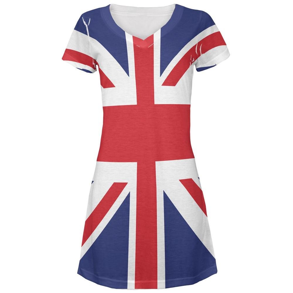 British Flag Union Jack Juniors V-Neck Beach Cover-Up Dress Multicoloured