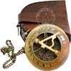 Aysha Nautical Brass Sundial Compass with Leather Case and Chain - Push Open Compass - Steampunk Accessory - Antiquated Finish - Beautiful Handmade Gift -Sundial Clock view 1