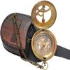 Aysha Nautical Brass Sundial Compass with Leather Case and Chain - Push Open Compass - Steampunk Accessory - Antiquated Finish - Beautiful Handmade Gift -Sundial Clock view 4
