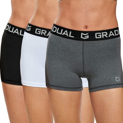 Women's Spandex Compression Volleyball Shorts 3" /7" Workout Pro Shorts for Women (3 Pack:Black/White/Gray, L)