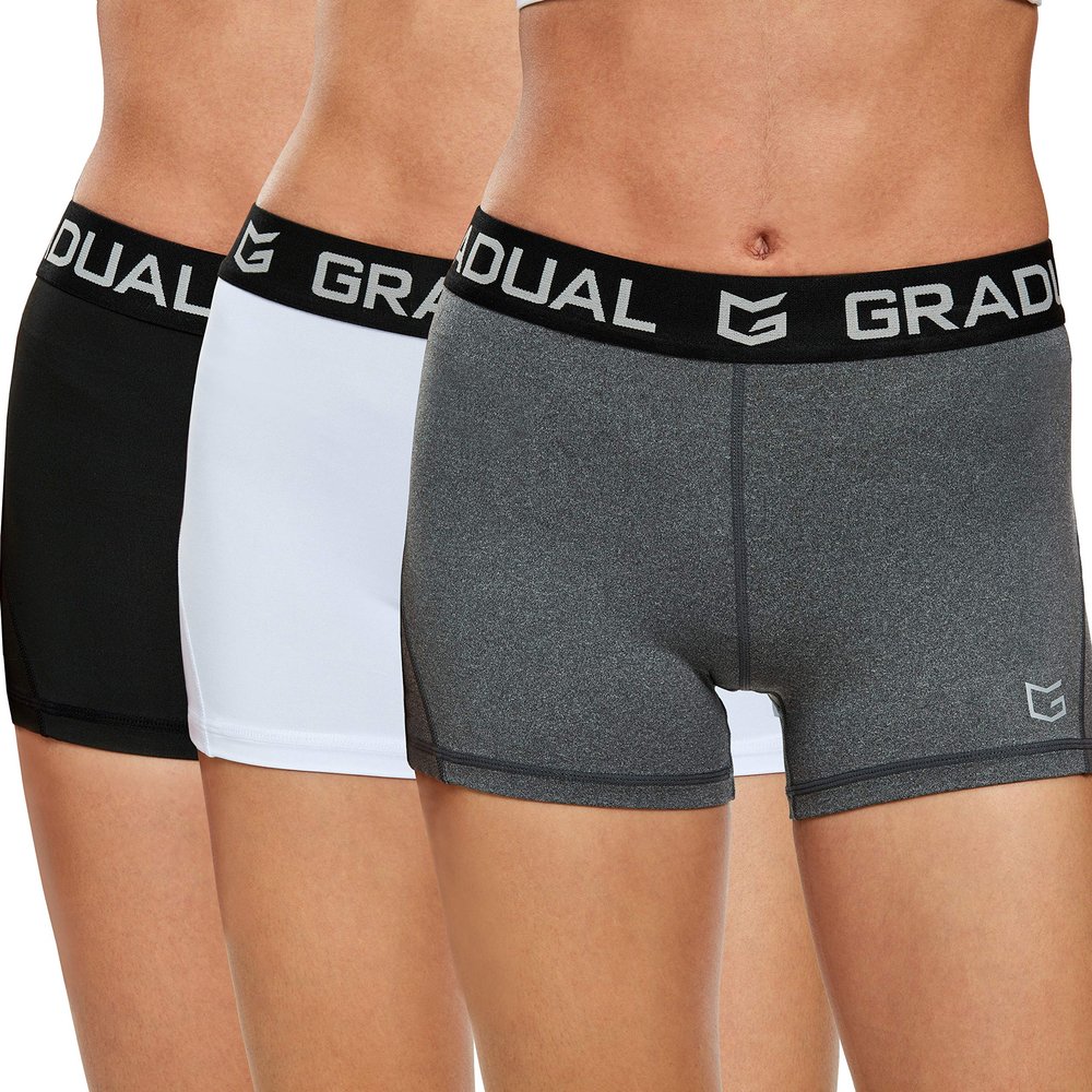 Women's Spandex Compression Volleyball Shorts 3" /7" Workout Pro Shorts for Women (3 Pack:Black/White/Gray, L)