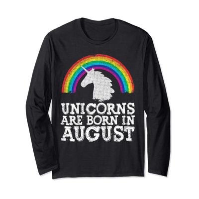 Unicorns are Born in August Birthday Rainbow Girl Gift Retro Long Sleeve T-Shirt