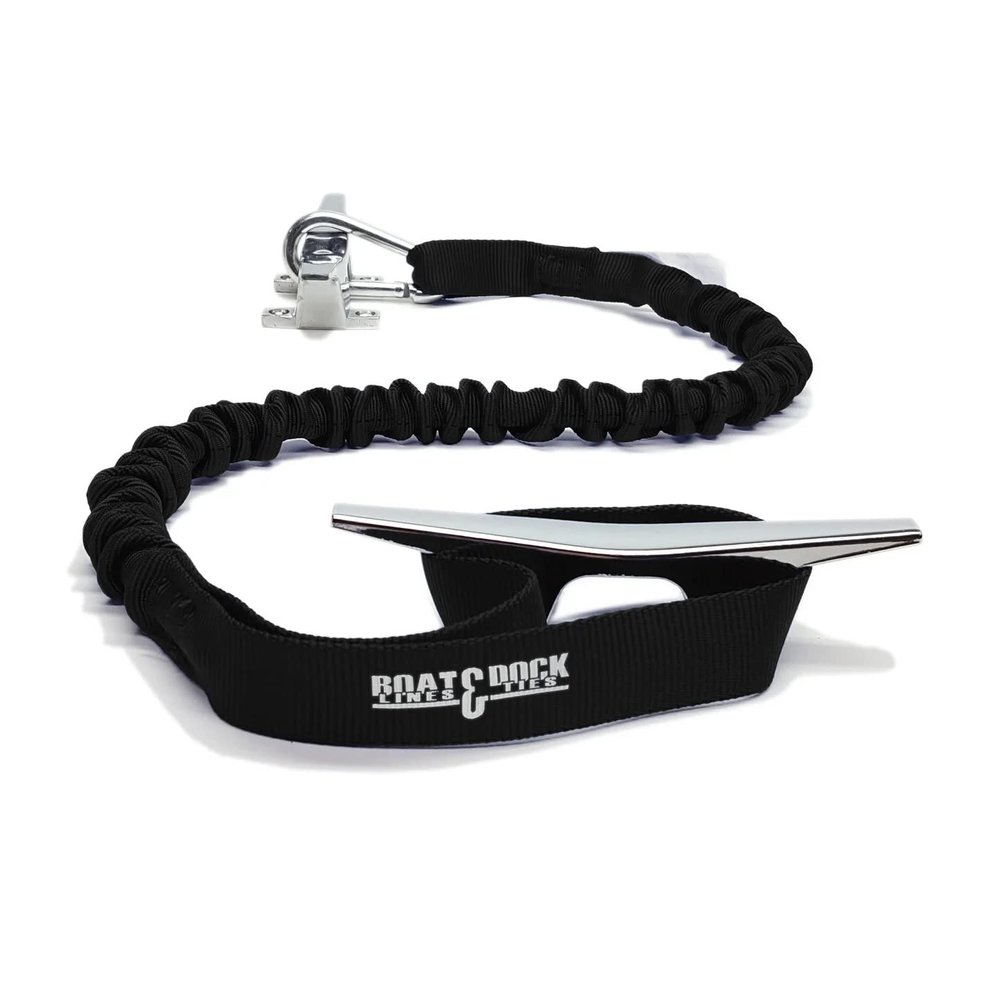 Boat Lines & Dock Ties Bungee Boating Dock Ties, One Loop and Hook, Pack of Two, Made in USA (Black, 30 inch Hook & Loop)