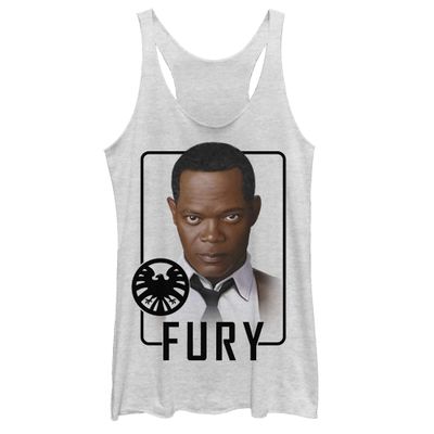 Marvel Fury ID Women's Racerback Tank Top, White Heather, Medium