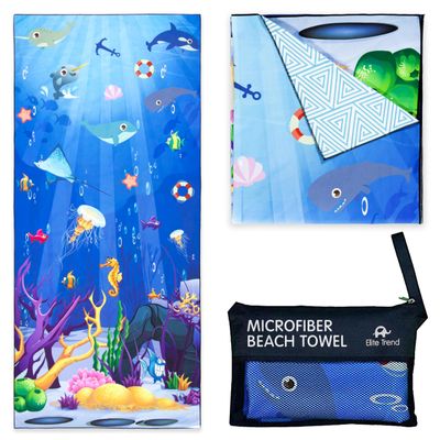 Elite Trend Microfiber Beach Towel for Adults with Bag - Extra Large 78x35 inch Lightweight Sand Free Quick Dry Towel for Travel, Swimming, Yoga, Camping (Sea Animal)
