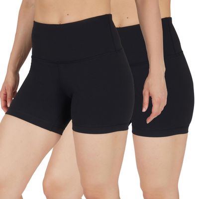 90 Degree By Reflex High Waist Power Flex Yoga Shorts - Tummy Control Biker Shorts for Women - Black 2 Pack - Medium