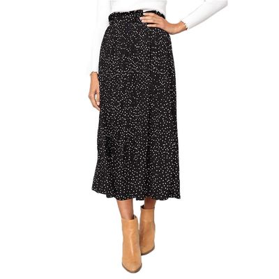 Exlura Womens High Waist Polka Dot Pleated Skirt Midi Swing Skirt with Pockets Black XX-Large