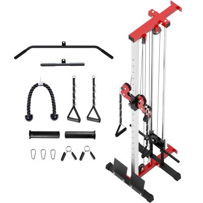 VANSWE Wall Mount Cable Station, 18 Positions Adjustable Dual Pulleys Wall Mounted Cable Machine with Removable Footplate