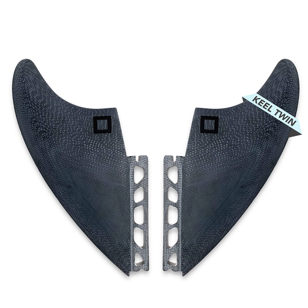 Surf Squared Twin Keel Fins (2 Fins) - Solid Fiberglass Flex for Lightweight Durability & Top Surfing Performance - Compatible with Futures Single Tab Surfboards - Black
