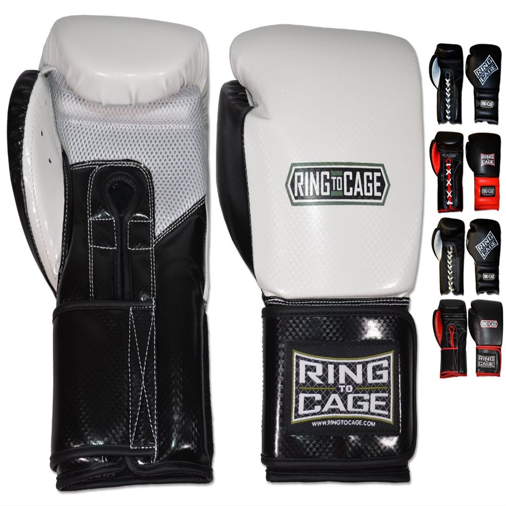 Mexican-Style GelTech Training Gloves with Mesh-Palm - Hook&Loop or Lace-up (Black/White Synthetic-Leather Mesh Palm - Lace-up)