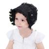 Baby Girl Bonnet Eyelet Lace Cap Sun UV Protection Breathable Cotton Adjustable Baptism Christening Hat Seersucker Bonnet Cap Black view 1