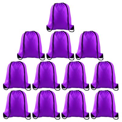 KUUQA 12 Pcs Drawstring Backpack Bags Sport Gym Sack Cinch Bags Bulk for School Traveling and Storage (Purple)