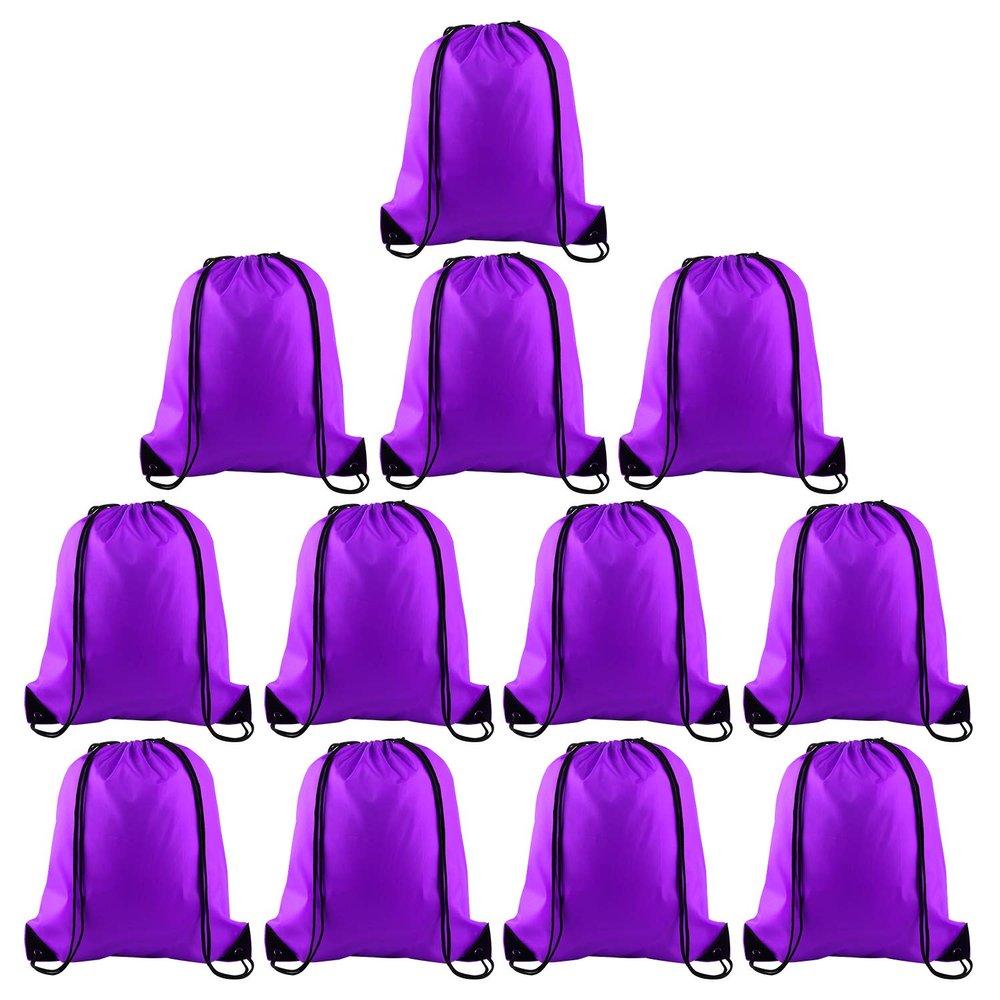 KUUQA 12 Pcs Drawstring Backpack Bags Sport Gym Sack Cinch Bags Bulk for School Traveling and Storage (Purple)