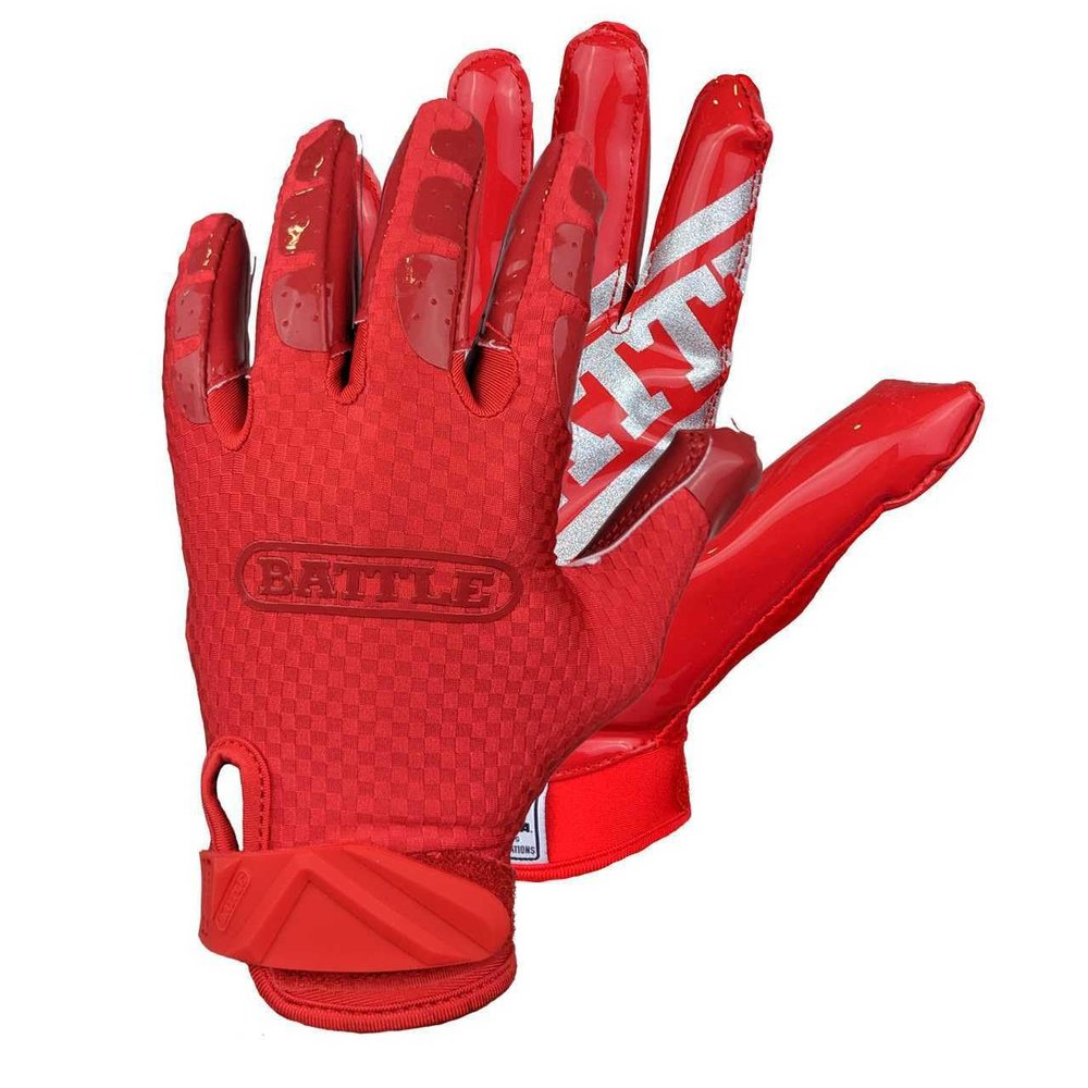 Battle Sports Triple Threat Wide Receiver Football Gloves, Ultra Stick Adult & Youth Gloves - Youth Small, Red